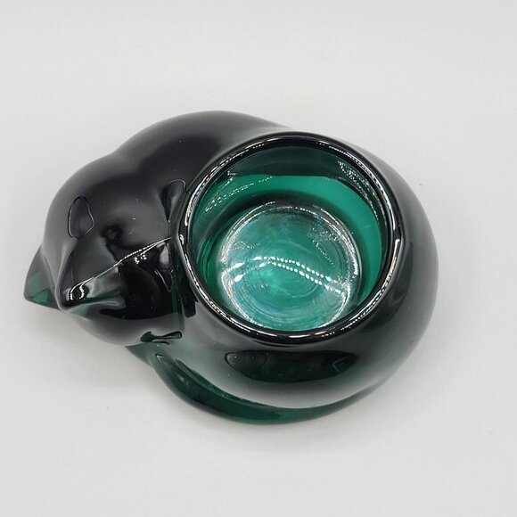Indiana Glass Evergreen Sleeping Cat Tea Light Votive Candle Holder - Picture 5 of 6